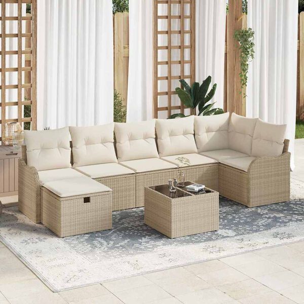 vidaXL Set de canapele pentru grădină cu pernă 8 pcs Bej Rattan poli