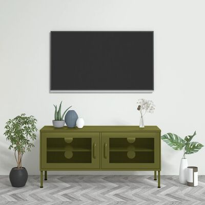 vidaXL Comodă TV, verde măsliniu, 105x35x50 cm, oțel