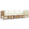 vidaXL Set mobilier de grădină, cu perne alb crem, 4 piese, bambus