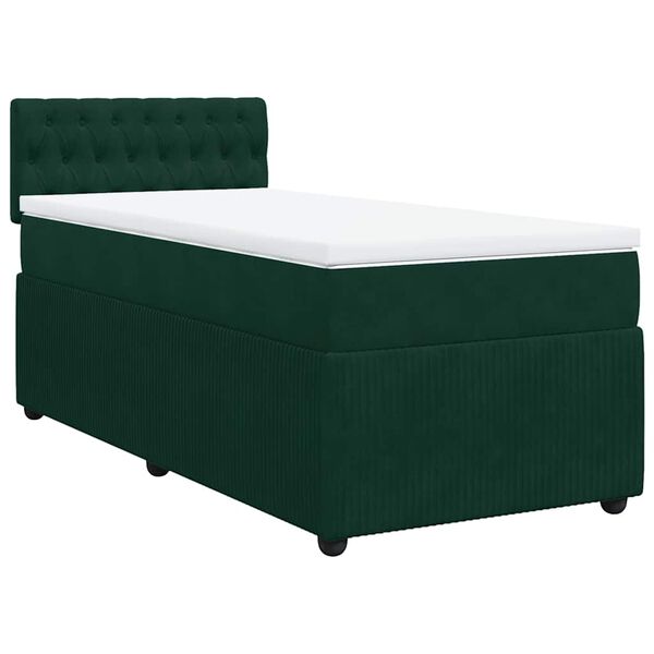 vidaXL Pat box spring cu saltea, verde &icirc;nchis, 100x200 cm, catifea