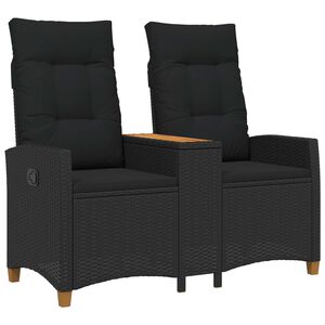 vidaXL Bancă reclinabilă cu masă Negru 126 x 65 x 112 cm poliratan