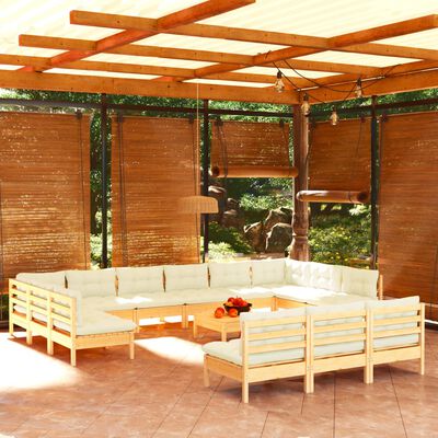 vidaXL Set de mobilier de grădină & perne 14 piese crem lemn masiv pin