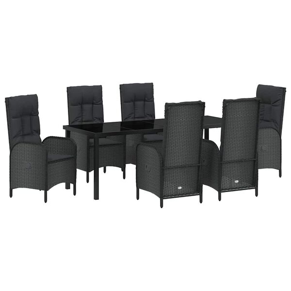 vidaXL Set de masă pentru grădină cu pernă 7 pcs Negru poliratan