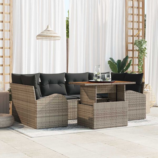 vidaXL Set de canapele pentru grădină 7 pcs Gri Rattan poli