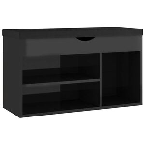 vidaXL Pantofar cu pernă, negru extralucios 80x30x47cm, lemn prelucrat