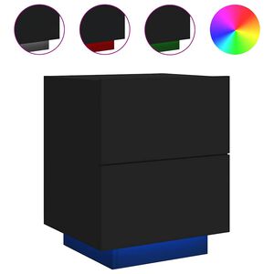 vidaXL Noptieră cu lumini LED, negru, lemn prelucrat