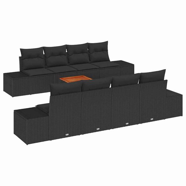vidaXL Set de canapele pentru grădină 9 pcs Negru poliratan