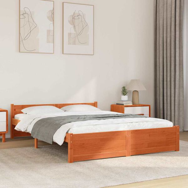 vidaXL Cadru de pat cu headboard Maroniu cerat 205.5 x 95.5 x 51 cm