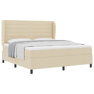 vidaXL Pat cu arcuri cu saltea cu headboard Crem 180 x 200 cm țesătură