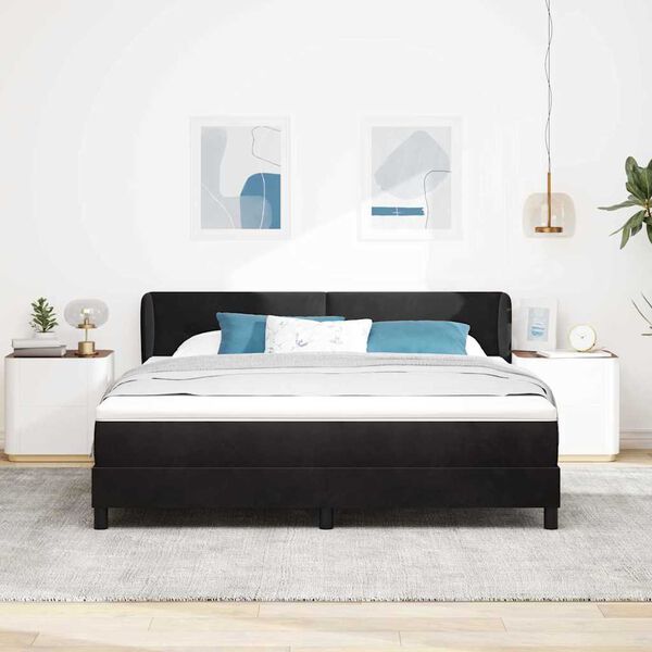 vidaXL Pat cu arcuri cu saltea cu headboard Negru 180 x 200 cm Catifea