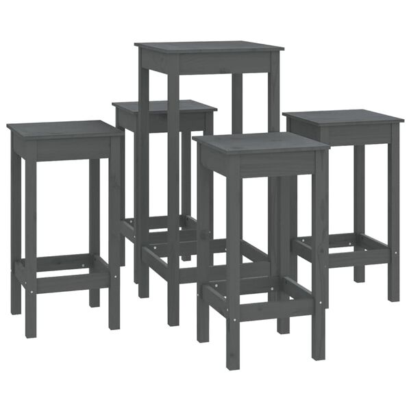 vidaXL Set mobilier de bar, 5 piese, gri, lemn masiv de pin