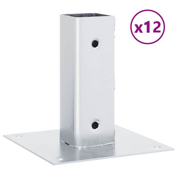 vidaXL Baze st&acirc;lp pătrate 12 buc Argintiu 46x46 mm Oțel galvanizat