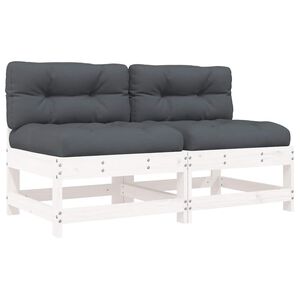 vidaXL Canapele de mijloc cu perne, 2 buc., alb, lemn masiv de pin