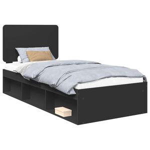 vidaXL Cadru de pat cu headboard Negru 90 x 200 cm Lemn de pin masiv