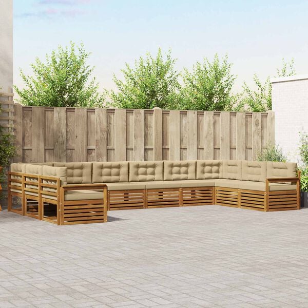 vidaXL Seturi de canapele 4 pcs Natural și Bej Lemn Solid de Acacia