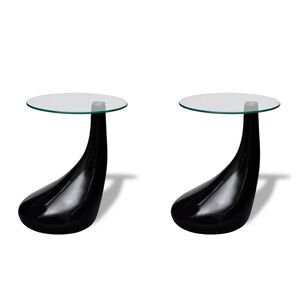 vidaXL Măsuță de cafea cu blat rotund din sticlă, 2 buc, negru lucios