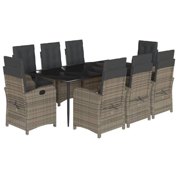 vidaXL Set mobilier grădină cu perne, 9 piese, gri, poliratan
