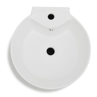 Chiuvetă rotundă din ceramică cu stativ și preaplin, alb