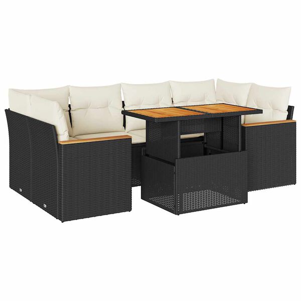 vidaXL Set mobilier grădină perne 6 piese negru poliratan/lemn acacia