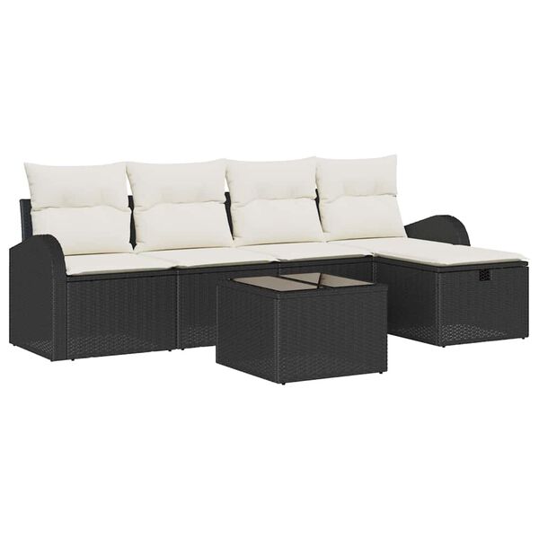 vidaXL Set de canapele pentru grădină cu pernă 6 pcs Negru Rattan poli