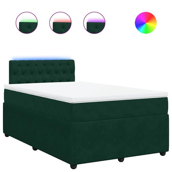 vidaXL Pat box spring cu saltea, verde &icirc;nchis, 120x190 cm, catifea