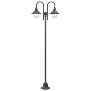 vidaXL St&acirc;lp cu lumini de grădină E27 220 cm, aluminiu 2 lămpi, bronz
