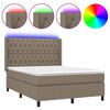 vidaXL Pat cu arcuri, saltea și LED, gri taupe, 140x200 cm, textil
