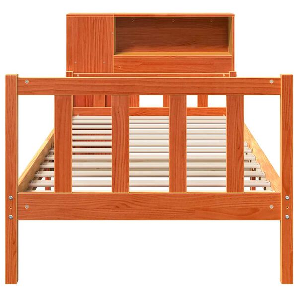 vidaXL Pat cu bibliotecă fără saltea maro ceruit 75x190 cm lemn masiv