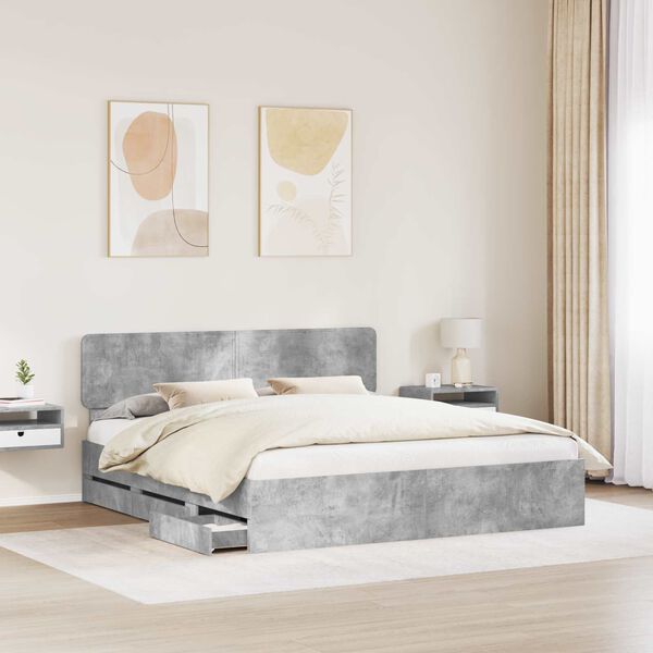 vidaXL Cadru de pat cu headboard Gri Beton 180 x 200 cm Lemn prelucrat