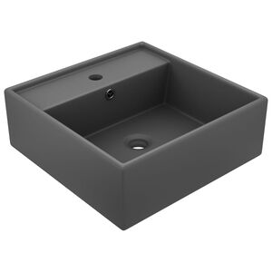 vidaXL Chiuvetă lux cu preaplin gri &icirc;nchis mat 41x41cm ceramică pătrat