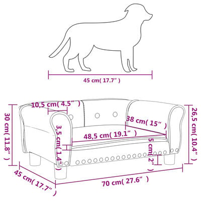 vidaXL Pat de câini, gri închis, 70x45x30 cm, catifea