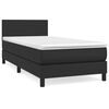 vidaXL Pat box spring cu saltea, negru, 90x200 cm, piele ecologică