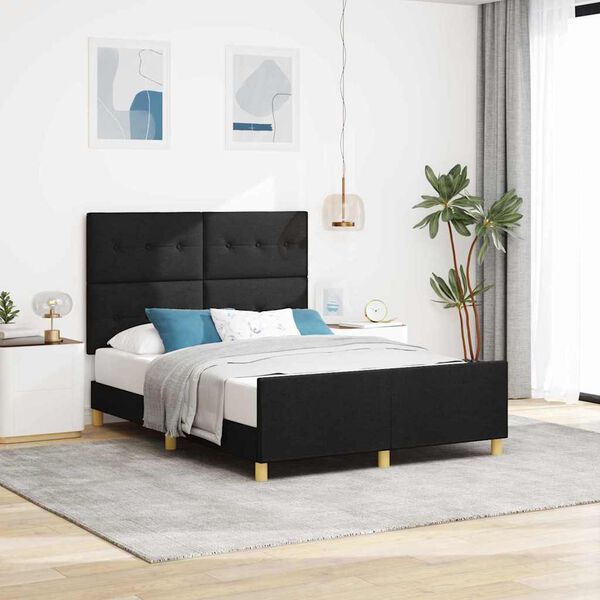 vidaXL Cadru de pat cu headboard Negru 140 x 190 cm țesătură