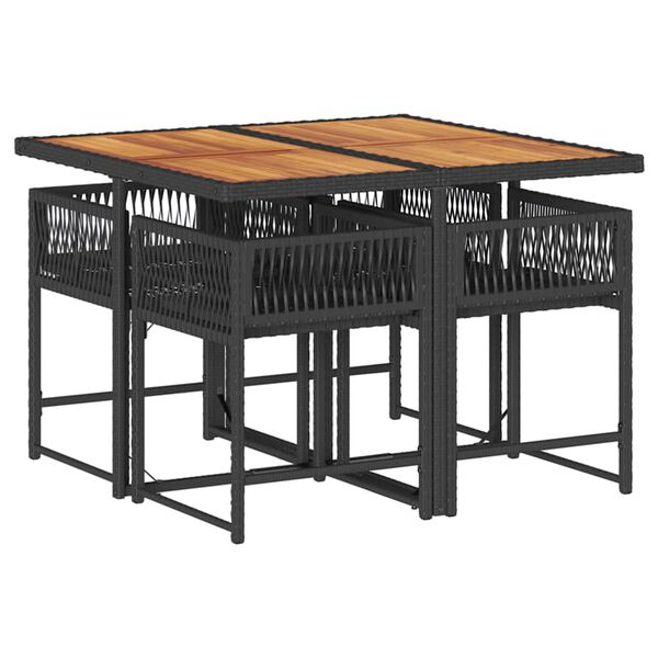 vidaXL Set mobilier de grădină cu perne, 5 piese, negru, poliratan