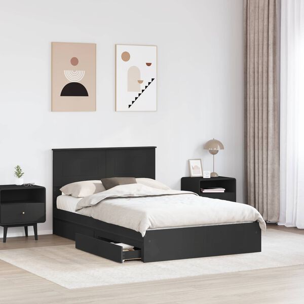 vidaXL Pat cu storage cu headboard Negru 135 x 190 cm Lemn compozit
