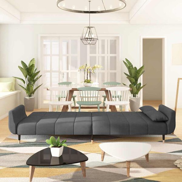 vidaXL Canapea extensibilă cu 2 locuri, 2 perne, gri &icirc;nchis, catifea