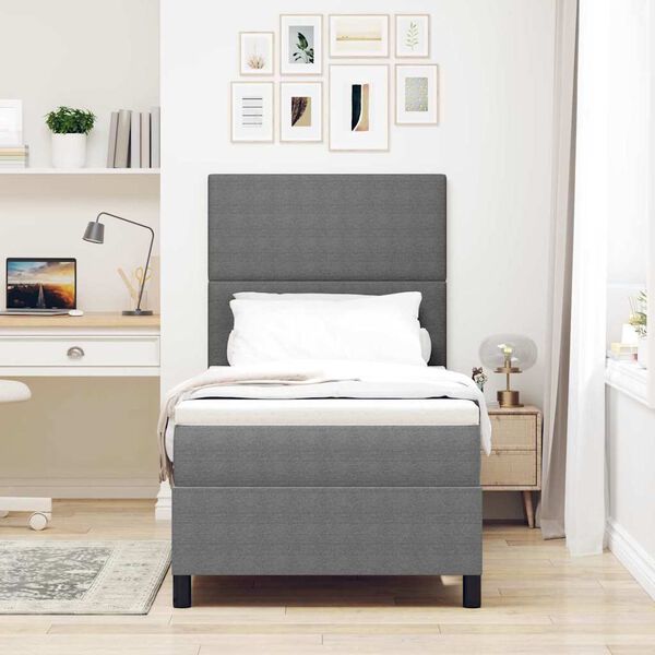 vidaXL Pat cu arcuri cu headboard Gri deschis și alb. 90 x 190 cm