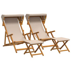 vidaXL Scaun de plajă 4 pcs 3 Poziție Lemn de eucalipt masiv Bej