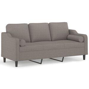 vidaXL Canapea cu 3 locuri cu pernuțe, gri taupe, 180 cm, textil