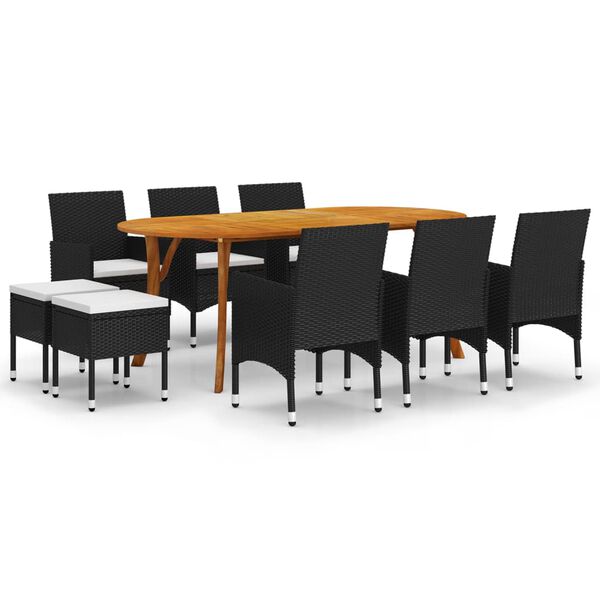 vidaXL Set mobilier de grădină, 9 piese, negru