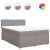 vidaXL Pat box spring cu saltea, gri taupe, 140x200 cm, textil