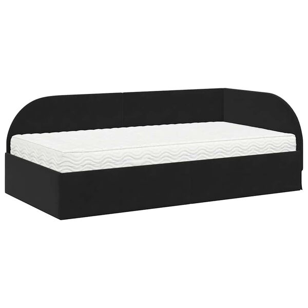 vidaXL Cadru de pat colțar cu saltea cu headboard 2 pcs Negru Catifea