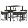 vidaXL Set bar de grădină, 7 piese, cu perne, negru, poliratan