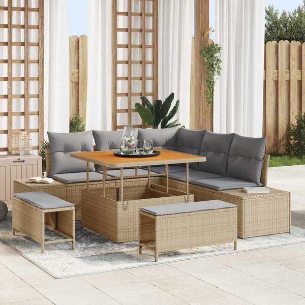 vidaXL Set de canapele pentru grădină cu pernă 8 pcs Bej Rattan poli