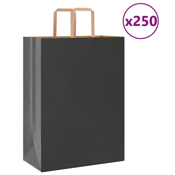 vidaXL Pungi de h&acirc;rtie 250 buc cu m&acirc;nere negre 32x17x44 cm