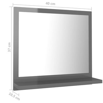 vidaXL Oglindă de baie, gri extralucios, 40 x 10,5 x 37 cm, PAL