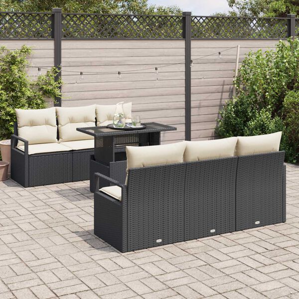 vidaXL Set de canapele pentru grădină cu pernă 7 pcs Negru Rattan poli