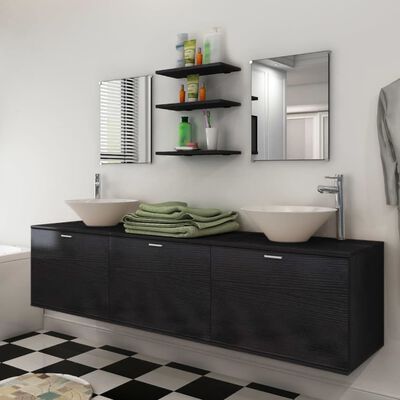 vidaXL Set mobilier baie 10 piese, chiuvete și robinete incluse, negru