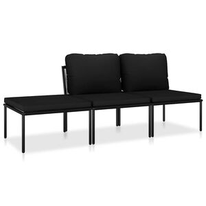 vidaXL Set mobilier de grădină cu perne, 3 piese, negru, PVC