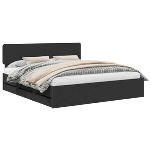 vidaXL Cadru de pat cu headboard Negru 200 x 200 cm Lemn prelucrat